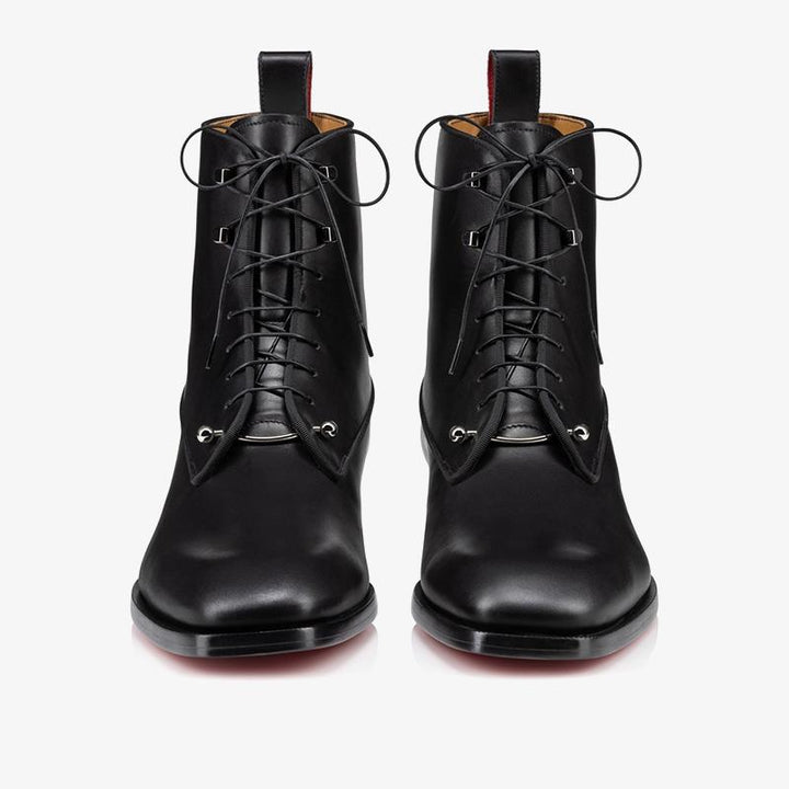 Black Calf Leather Lace-Up Ankle Boot with Removable Silver Details - ARNO CONTI