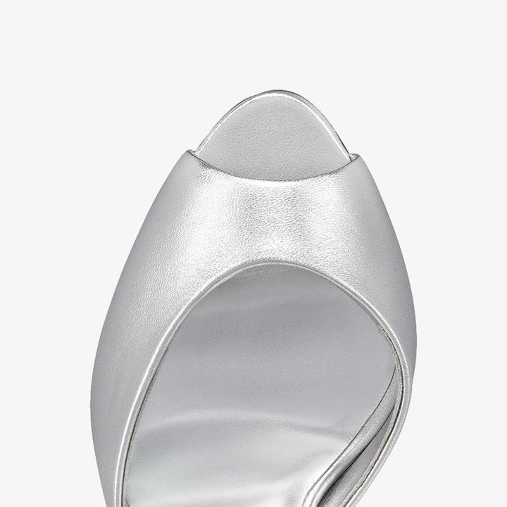 Silver Laminated Leather Almond Toe Heel - ARNO CONTI