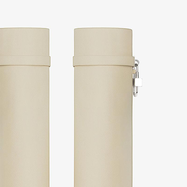 Beige Grained Calfskin High Boots 80mm - Arno Conti Shoe