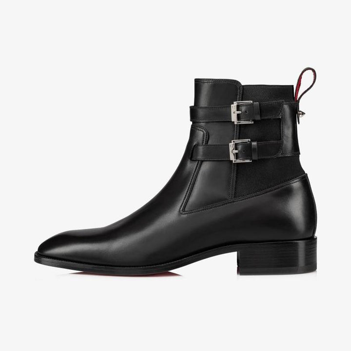 Black Calf Leather Ankle Boot with Buckle - ARNO CONTI