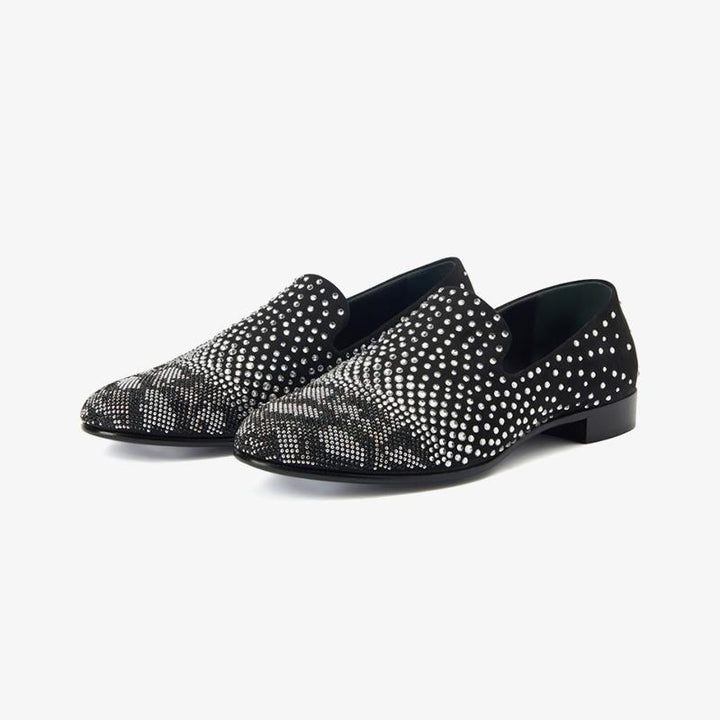 Black Velvet Loafers with Crystal Embroidery - Arno Conti Shoe