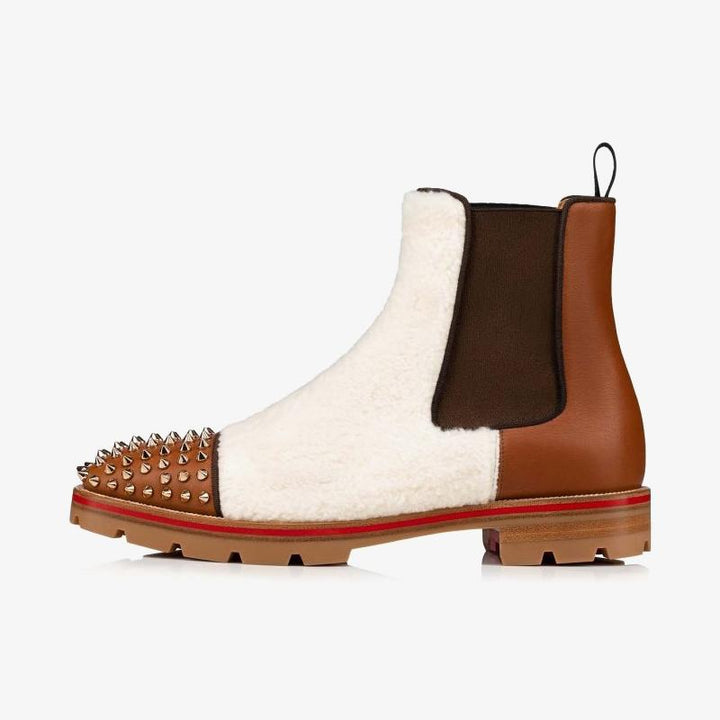 White and Brown Leather Spikes Sneakers - ARNO CONTI
