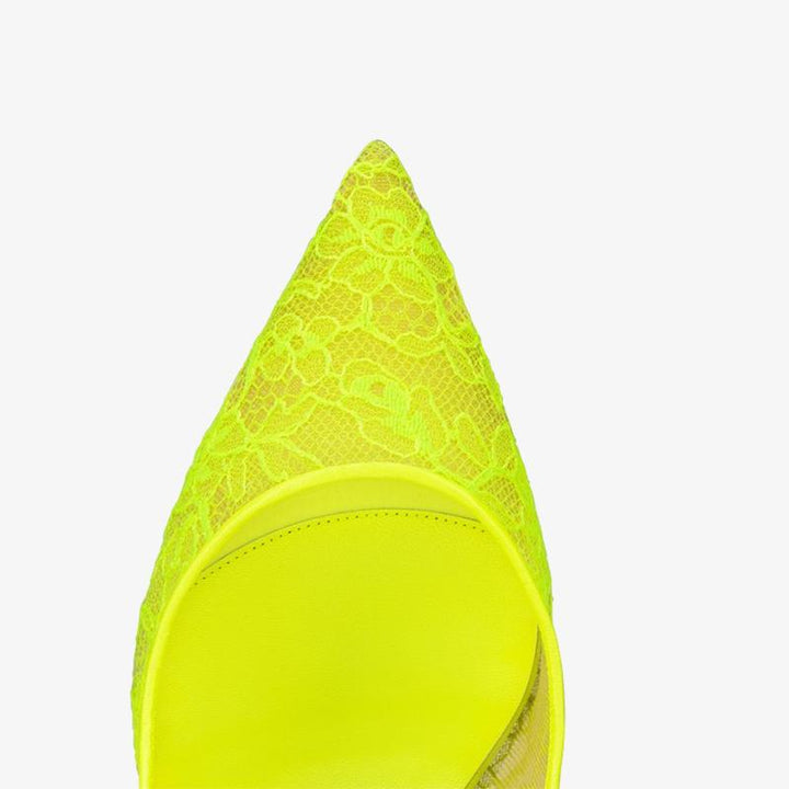 Fluo Yellow Lace Sandals with Stiletto Heel - ARNO CONTI