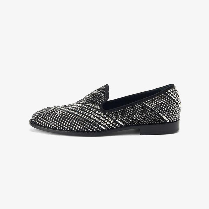 Black Crystal-Embellished Loafers - Arno Conti Shoe