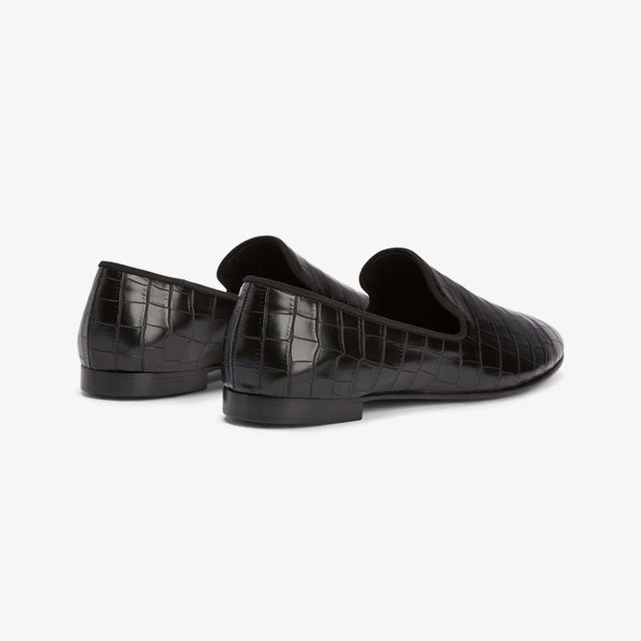 Black Embossed Leather Crocodile-Effect Loafers - Arno Conti Shoe