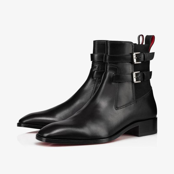 Black Calf Leather Ankle Boot with Buckle - ARNO CONTI