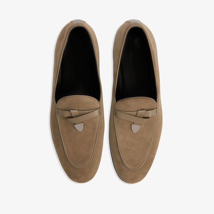 Taupe Brown Suede Almond-Toe Loafers - Arno Conti Shoe