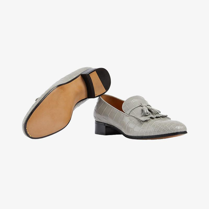 Crocodile-Embossed Leather Loafers with Tassel Detail - Arno Conti Shoe