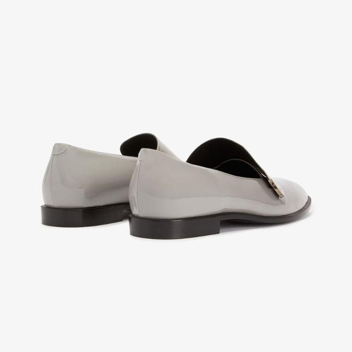 Ash Grey Patent Leather Loafers with Silver-Tone Plaque - Arno Conti Shoe