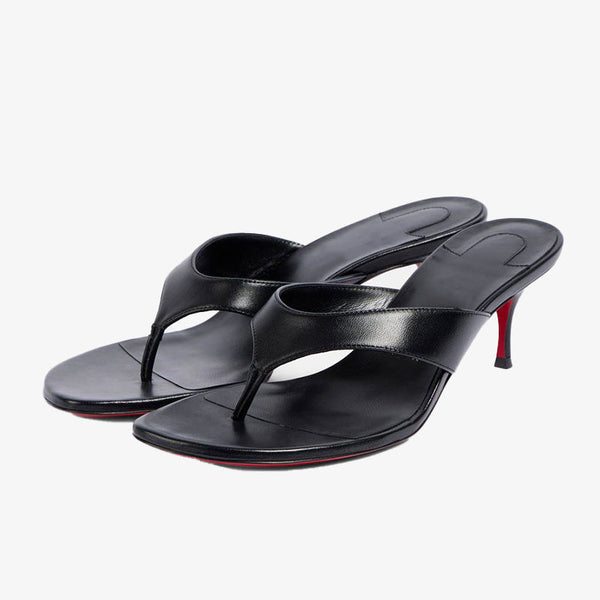Black Leather Slip-On Sandal with Strap