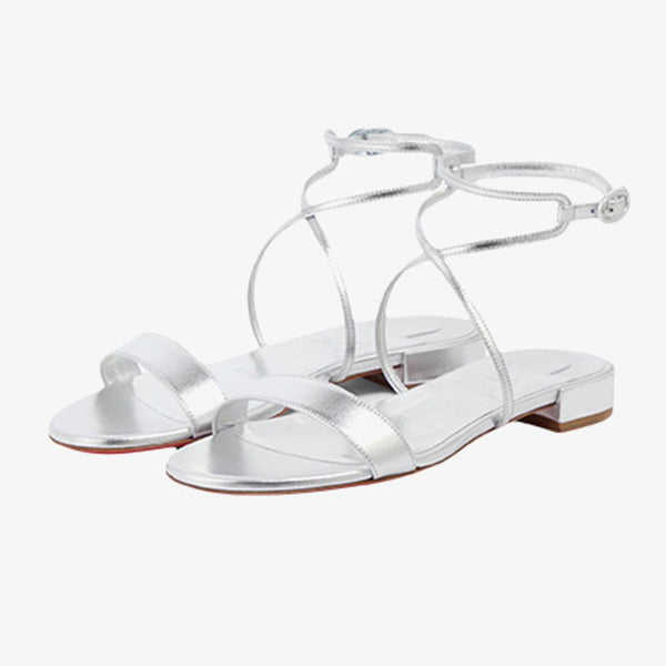 Silver Leather Sandals with Buckle Fastening